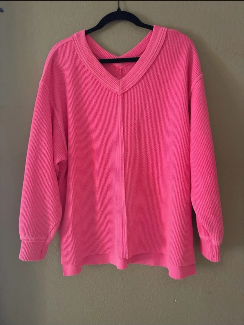 aerie Neon Pink V-Neck Knit Sweater